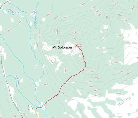 The rough line for Mt. Solomon's hiking route