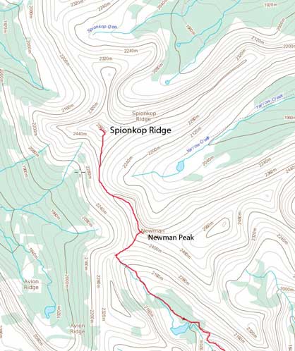 Spionkop Ridge standard scramble route from Newman Peak