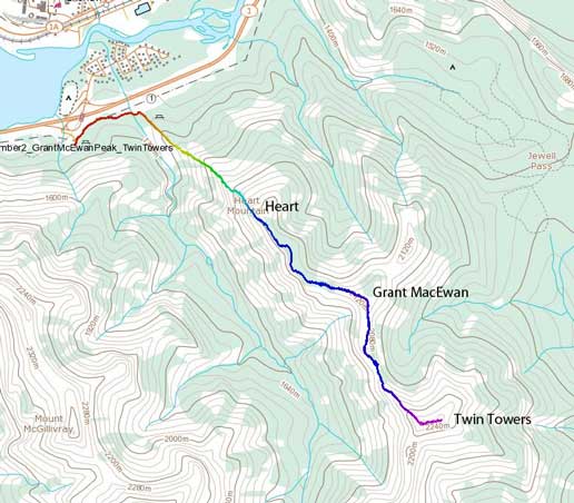 Heart to Grant MacEwan to Twin Towers traverse route