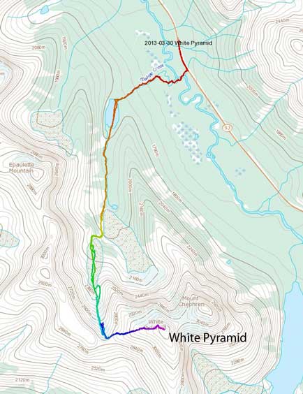 White Pyramid standard ski/snowshoe ascent route