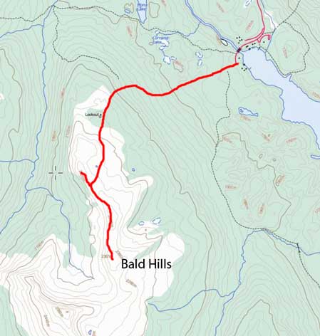Bald Hills hiking/snowshoeing route