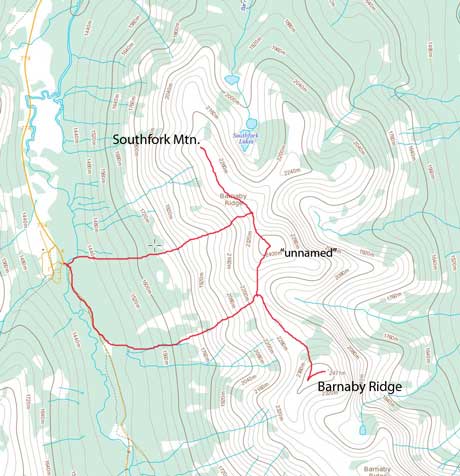 Barnaby Ridge to Southfork Mountain scramble traverse route