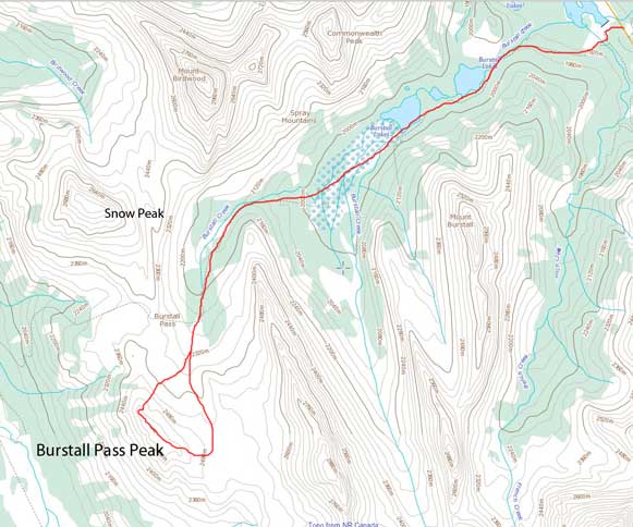 Burstall Pass Peak snowshoe/ski ascent route