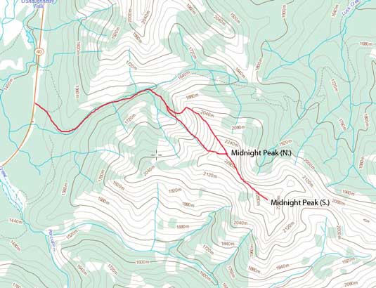 The route I took on Midnight Peak