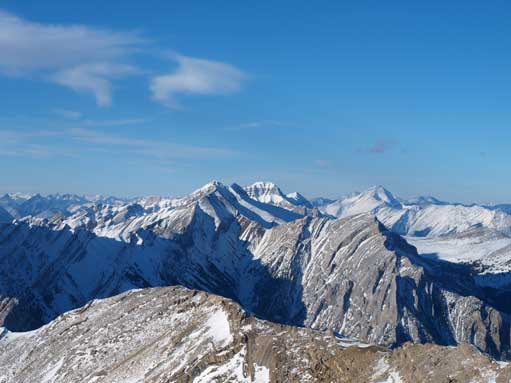 Zooming-in towards Fairholme Range. You can also see Mount Aylmer