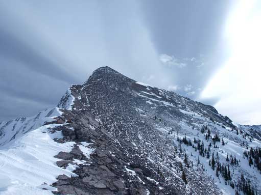 Going up the south peak. Following the edge is the easiest.