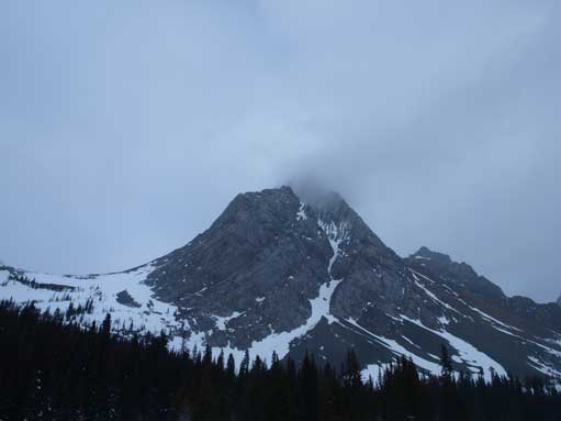 Mount Birdwood, now with come clouds obscuring the summit.