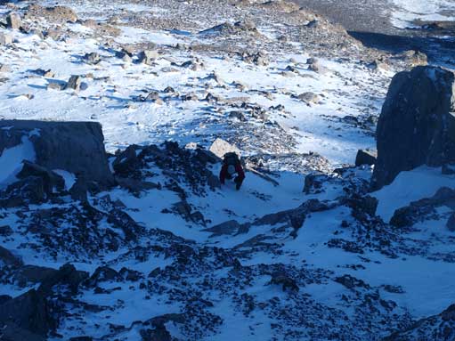 Typical on the upper gully. I wouldn't rate this as being a scramble...