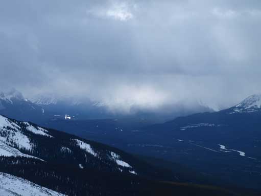 Zooming-in up Icefield Parkway. The weather would be even worse.