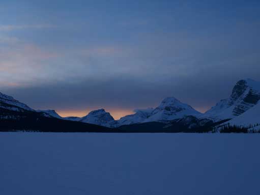 Across the arctic Bow Lake in the morning. Nice morning view.