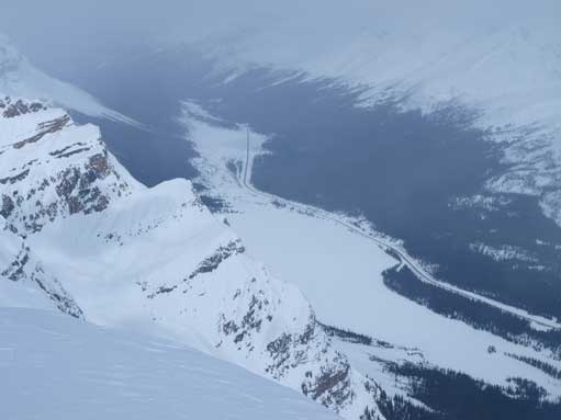 Looking down to Bow Lake, where we started the day.