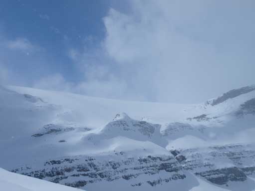 Bow Hut at center of this photo. Blue colours started to show up as we gradually moved down.