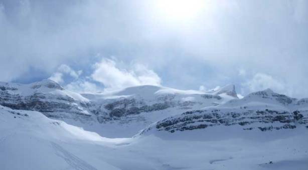 The standard route up Bow Hut goes into this cirque/bowl, and then up a big slope on climber's right.