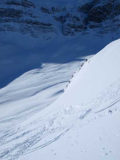 We went climber's right too early and ended up on this steep slope.