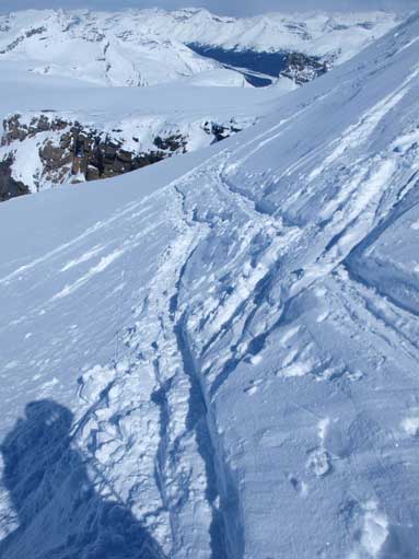 Descending the steep slope at the top of the ramp/wind scoop