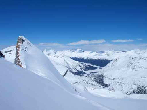 This shot gives a better perspective of the right side. An avalanche will send you straight down to Bow Hut.