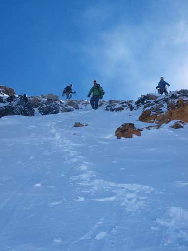 Boys ready to descend some fun snow. Had to take-off snowshoes to descent this part.