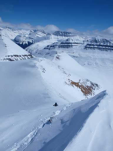 Eric climbing up the steep slope just before the summit