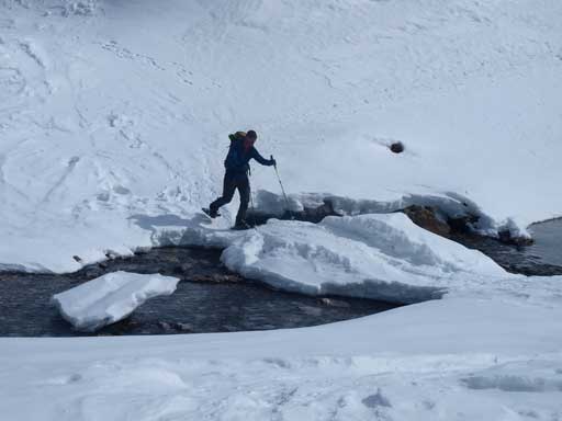 Vern just about to cross the thinning bridge