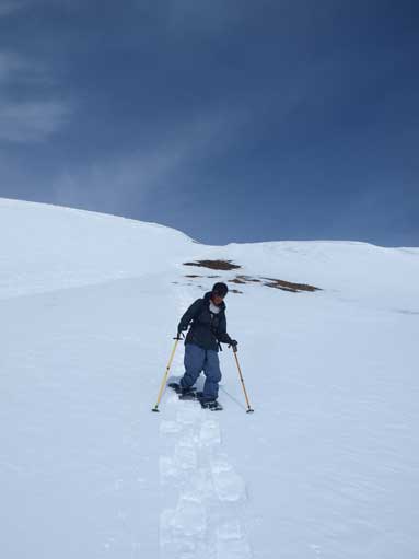 Mom descending the steep south facing slope.