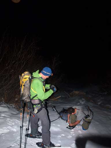 Now we finally got to the gully. Time to snowshoe up!