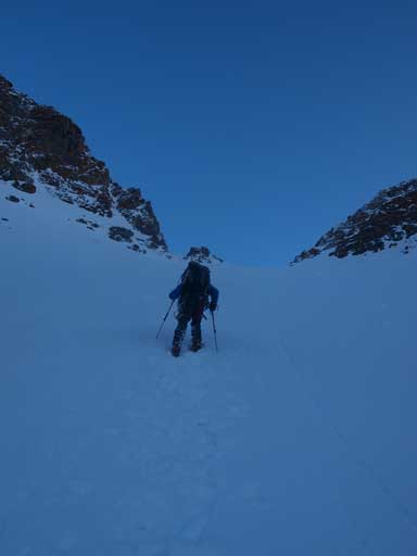Ben breaking trail up the upper gully. It was very foreshortened