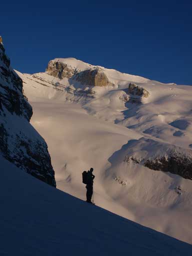 Vern on the high col, with our objective in the background.