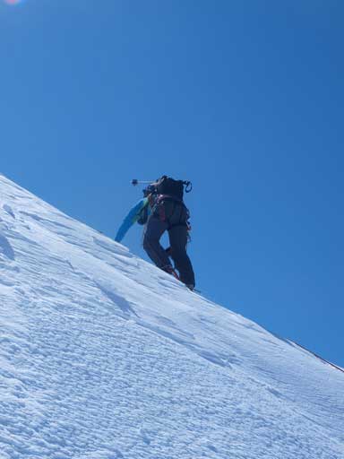 Vern down-climbing icy snow