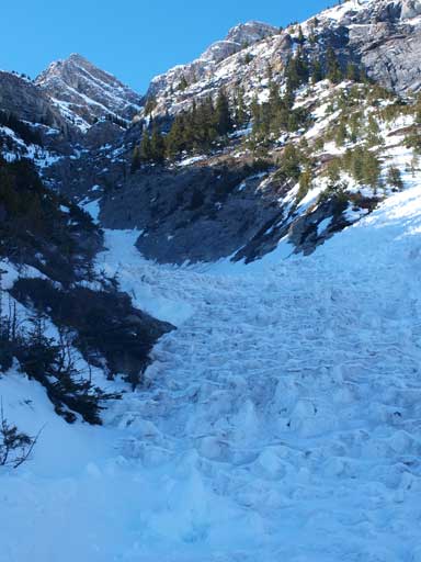Back to the first gully. Looking up...