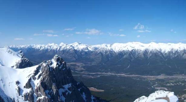 Looking up Bow Valley from the summit. Fairholme Range in the background.