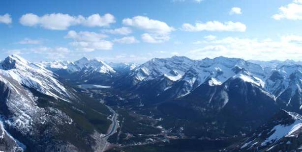 Looking up Spray Valley. The big peak on left skyline is Old Goat Mountain.