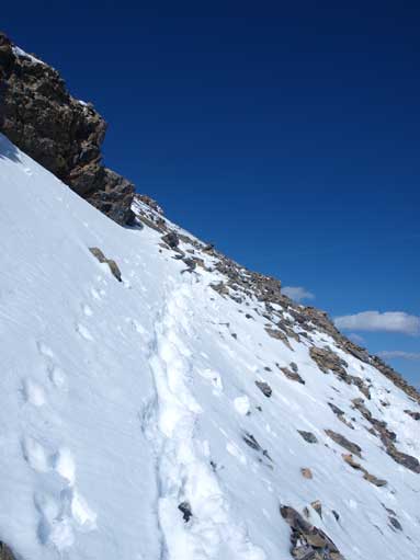 Time to go down, still had to deal with snowy condition near the crux.