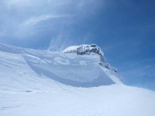 Cross this snow lip/cornice due to off-route.
