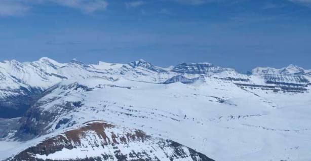 Looking over some unofficial peaks towards Cirrus Mountain in the background.