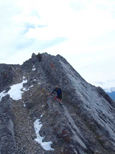 Dipping down just before the false summit. It's a piece of cake here.