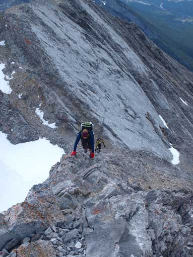 Scrambling up towards false summit