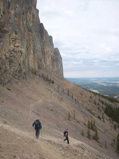 Traversing around the impressive rock face