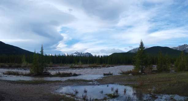 At Little Elbow parking lot. It was partly cloudy in the morning.