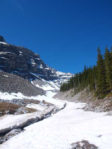 Going up the snow-bound gully