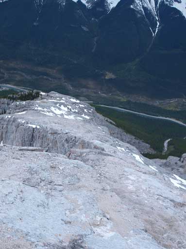 This is the crux section. Note the orange scree on slabs