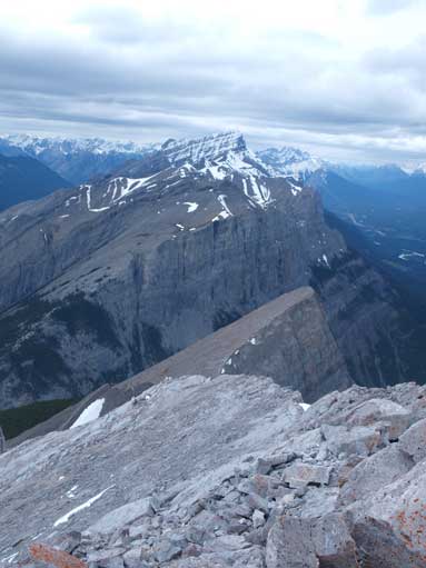 Rundle in the background. Ha Ling looks small in the foreground.