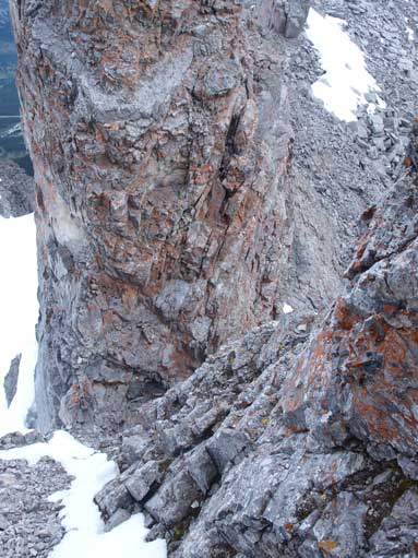 The crux down-climb