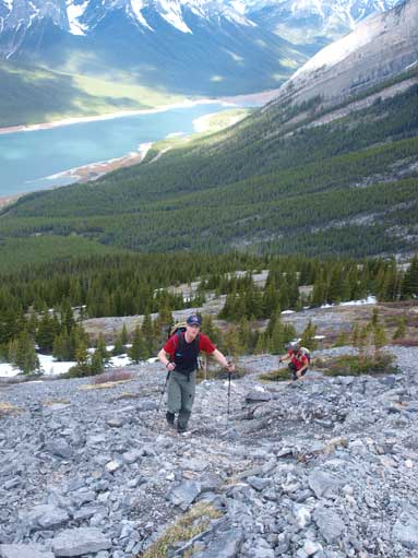 Neil and Andrea slogging up scree