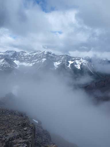 The weather moved away, and we got some views from the top. This is looking across Spray valley.