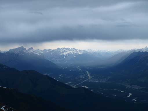 Looking up Bow Valley towards Cascade Mountain.