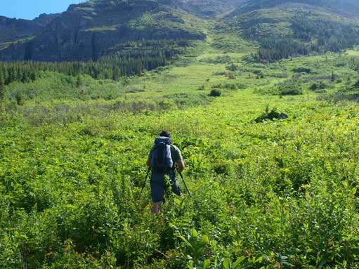 Eric leads the way up towards the obvious gully