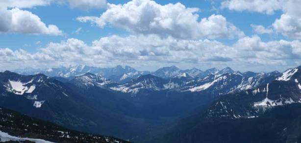 Looking far south towards some bigger peaks in Glacier Park, MT