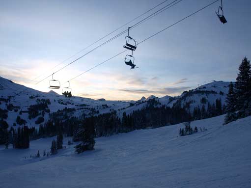 Snowshoeing directly beneath Wawa Chair. Wasn't sunrise yet