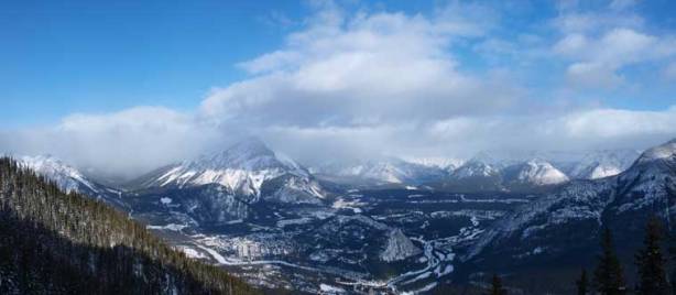 A panorama view of Banff and Cascade Mountain
