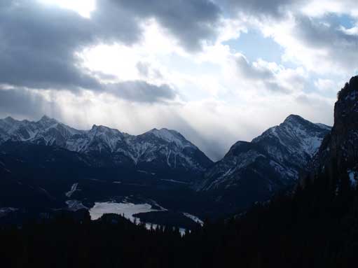 Back down to Barrier Lake, looking into Kananskis Valley. Weather must be nasty around there.